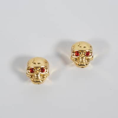 2x Metal Skull Guitar Knobs, for 6mm Shaft, Gold plated