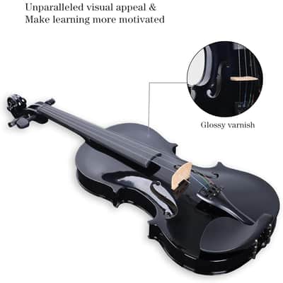 Acoustic Violin for Kids Beginners, 4/4 Full Size Acoustic Violin Fiddle for Teens Students Violin Starter Kit with Hard Case, Rosin, Shoulder Rest, Bow, Violin Music Stand and Strings,Black image 2