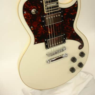 D'Angelico Premier Atlantic Single Cutaway HH with Stoptail Electric Guitar, Antique White w/ Bag image 3