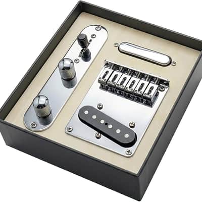 6-String Saddle Bridge Plate Prewired 3-Way Switch Control Plate Neck Pickup Set for Electric Guitar Replacement - Chrome image 1