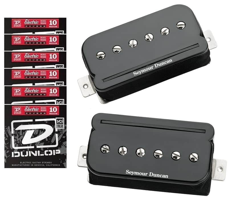 Seymour Duncan P-Rails SHPR-1s Black Pickups Set P 90 Sound in Humbucker Size (6 DUNLOP STRING SETS) image 1