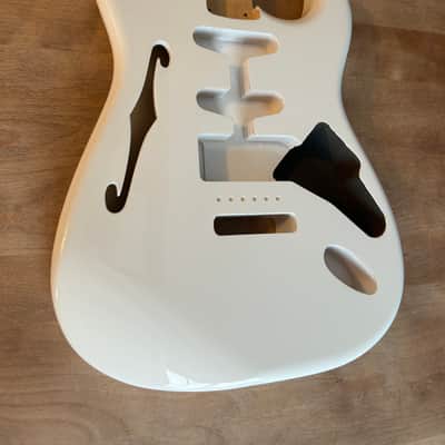 Thinline Semi-Hollow Strat Body HSS with F Hole - Gloss White image 2