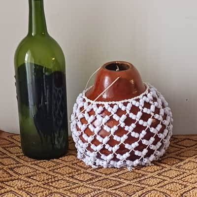 West Africa-style netted gourd rattle (sekere): medium-small image 1