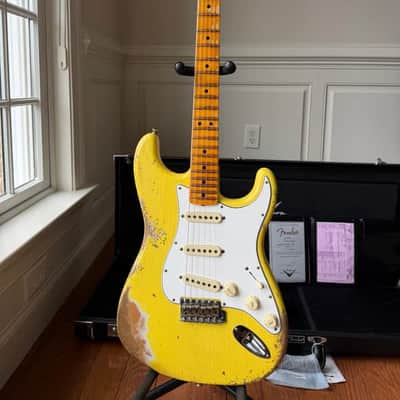 2026 Fender Custom Shop ‘69 Stratocaster SR25 Heavy Relic Matching Reverse Headstock - Aged Canary Yellow image 4