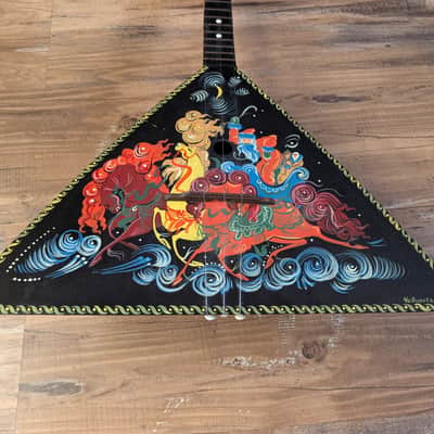 Unbranded Russian Balalaika 3 String Guitar Black Original Hand Painted Graphics image 2