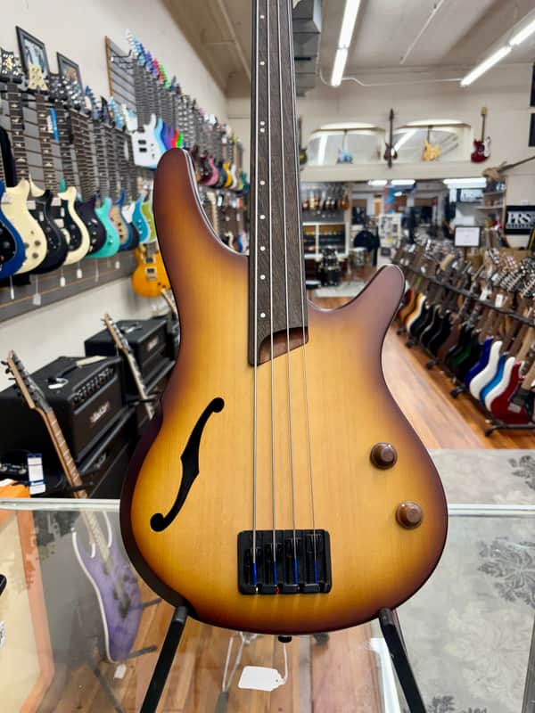 Ibanez Bass Workshop SRH500F fretless semi-hollow electric bass 2017 - Brown Burst Flat image 1