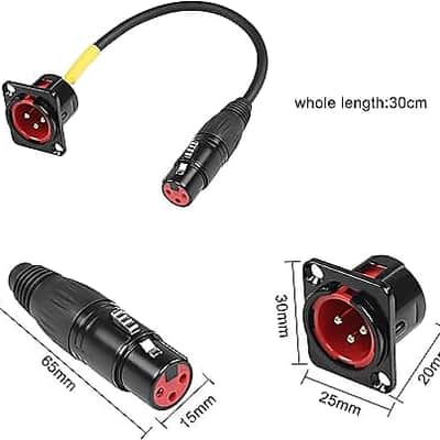 D-Type XLR Male Panel Mount to XLR Female Connector Pass Through Cable,3 Pin Mic XLR Feed/Pass Thru Converter Compatible with Microphone - 30cm/11.8inch 1 Pcs image 2