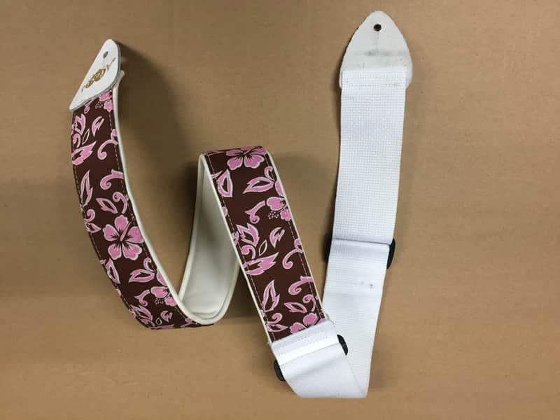 ALEXIS Hawaiian Tropic guitar Strap- Pink and Brown image 1