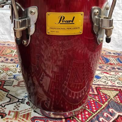 VINTAGE! Pearl Professional Series Oak Stave Short Congas 1990s - Cherry Red image 5