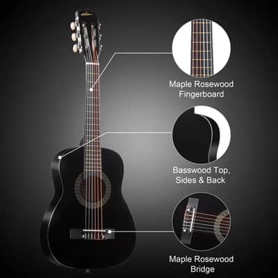 ADM Beginner Acoustic Classical Guitar 30 Inch Nylon Strings Wooden Guitar Bundle Kit for Kid Boy Girl Student Youth Guitarra Online Lessons with Gig Bag, Strap, Tuner, Extra Strings, Picks,Black image 3