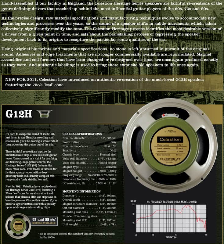 Celestion heritage greenback 55hz 12"  8ohm 30W Ceramic Magnet Guitar Speaker 100dB 55Hz image 1