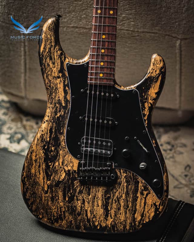 James Tyler USA Studio Elite HD-Black Gold Shmear Semi-Gloss SSH w/Rosewood FB, Faux Matching Headstock, Black HW, Midboost & Bypass Button image 1