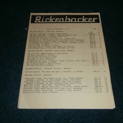 Vintage 1977 Rickenbacker Price List! Bass, Guitar, Cases, Accessories, Amps! image 1