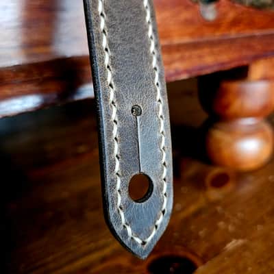 Hand Made, Hand Stitched Guitar strap "Rockatansky" in Elephant & Beige - Vegetable Tanned Leather image 13