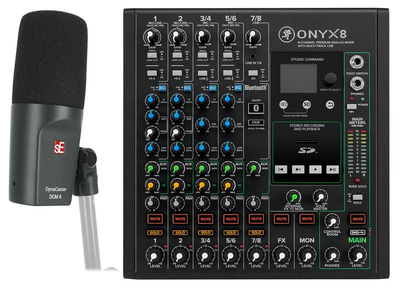 Mackie ONYX8 8-Ch Mixer w/Multi-Track USB/3-Band EQ+Bluetooth+Se Electronics Mic image 1