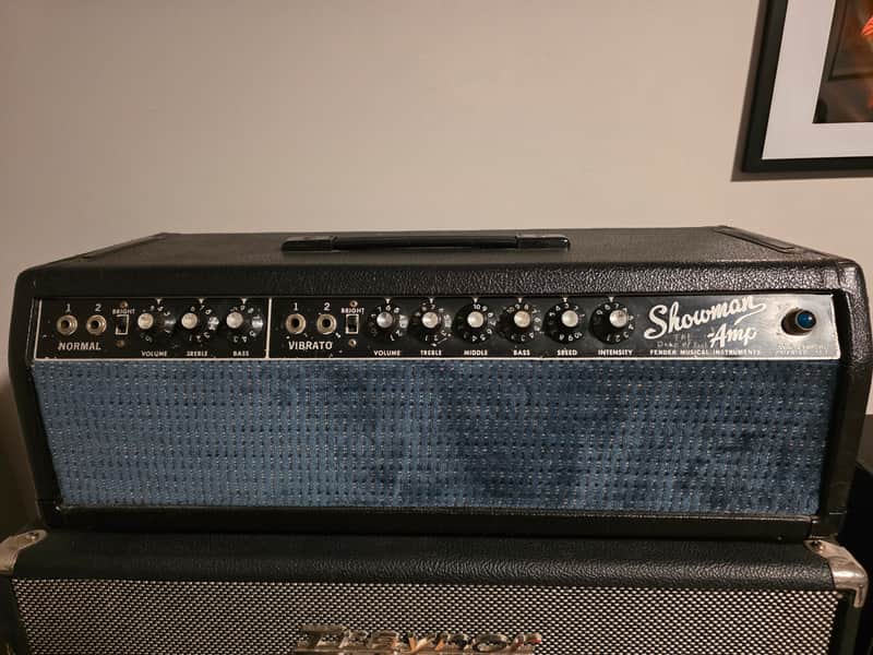 Fender Showman Head 1966 - Black with Blue mesh image 1