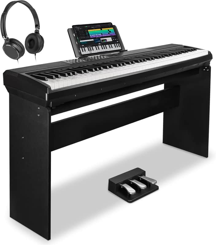 88 Keys Weighted Keyboard Piano with Stand & Sustain Pedal, Hammer-Action Digital Piano, Full-size Electric Piano Keyboard Supports USB-MIDI/Wireless Connect, 15W×2 Built-In Speakers image 1