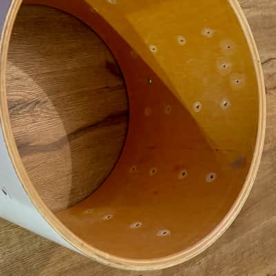 Ludwig 15" Marching Snare Drum Shell Vintage Blue and Olive Badge - White image 5