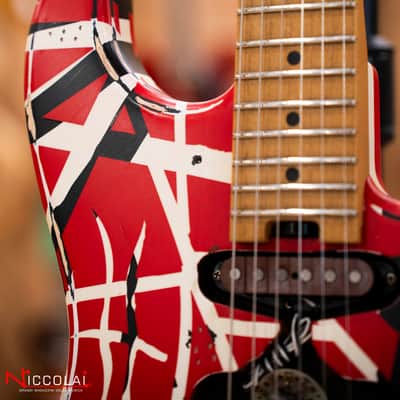 EVH Striped Series Frankenstein Frankie, Maple Fingerboard, Red with Black Stripes Relic image 10