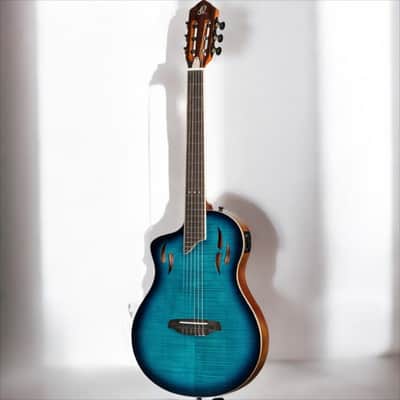 Ortega TourPlayer Series Nylon String Acoustic-Electric Guitar - RTPDLX-FMA-L, Left-handed, Flamed Mapled Blue image 1