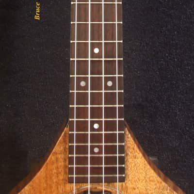 Handmade Thin Body Tenor Ukulele, Solid Mango, Walnut, ArchBack, Abalone MOP Inlay, Soft-bag, Bruce Wei UAM17-2012 image 3