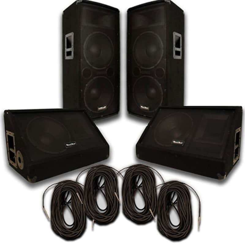 Pair Dual 12" Speakers~Pair 12" Monitors~4 Cables~PA/DJ image 1