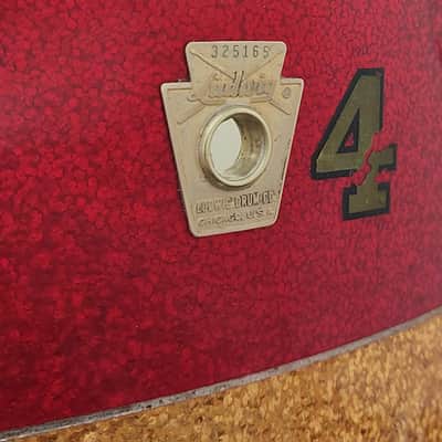60's Ludwig 15"x12" Firehouse #4 Red/Gold Tri-Band Sparkle Marching Snare Drum image 4