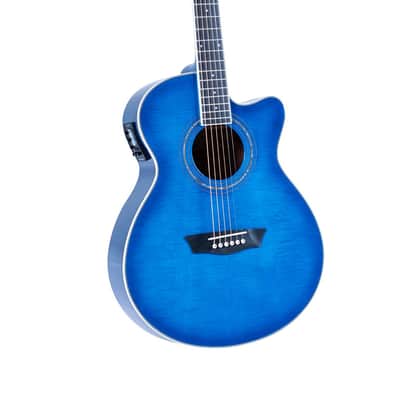 Washburn EA15 Festival Series Mini Jumbo Cutaway Acoustic Electric Guitar - Flame Transparent Blue (EA15TBL-U) image 3
