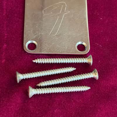 1968 Fender F Neck Plate + Screws Four Bolt Stratocaster Telecaster Precision Jazz Bass image 1