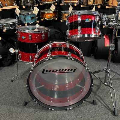 Ludwig 50th Anniversary Vistalite Pro Beat 24/16/13" Drum Set Kit in Red Sparkle/Smoke/Red Sparkle from NAMM image 2