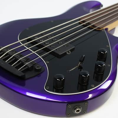 2017 Ernie Ball Music Man StingRay-5 H 5-String Fretless Bass, Firemist Purple image 5