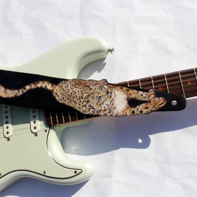 Burny Black custom guitar strap _ snow leopard black made to order - oil image 4