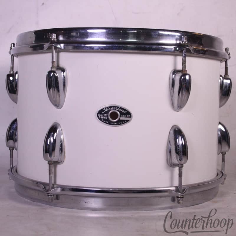 *Slingerland 12x8" White Gloss Wrap Tom Drum Chrome Stick-Saver Rims Vintage 70s image 1