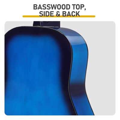 Cxxss 38-inch Round Acoustic Guitar with Picks, Strings, Capo, Case - Blue image 8