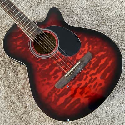 38 Inch Red Burst Acoustic Guitar, Plywood Top Body, Mahogany Neck image 1