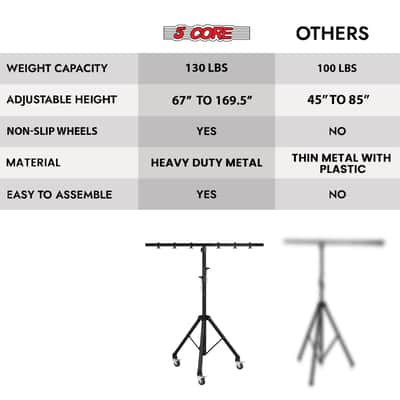 5 Core DJ Light Stand Tripod w Wheels 79" Crossbar 6 Light Points Adjustable 169.5" Stage Lighting Stand image 11