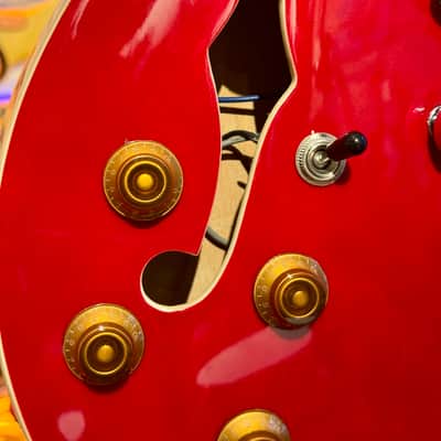 Vintage Guitar  VINTAGE LVSA500CR Red LEFT HANDED Zurda Thin Line SEMI ACOUSTIC GUITAR    Cherry Red image 5