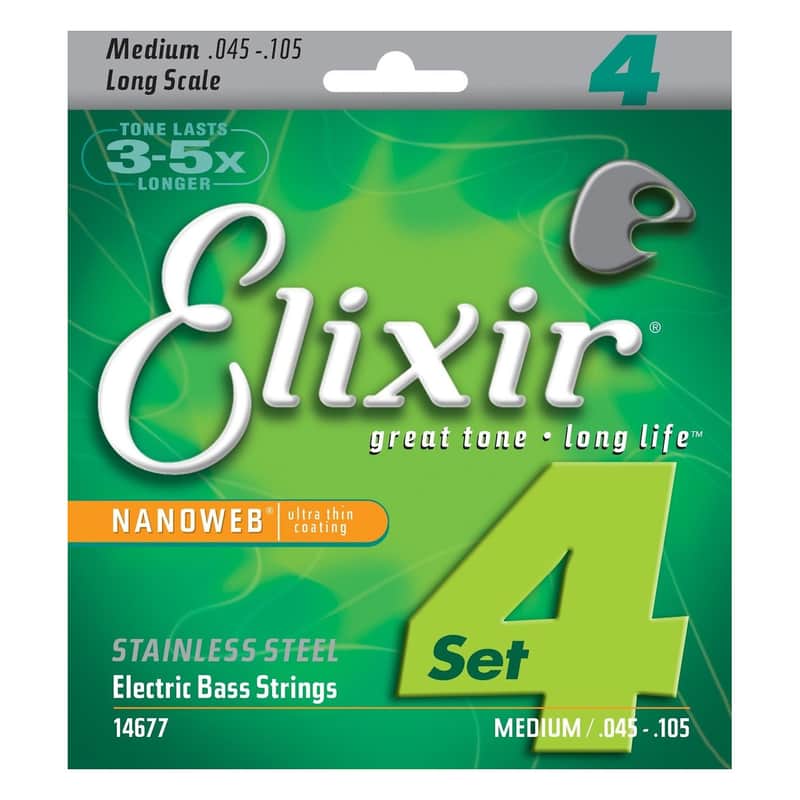 Elixir 14677 Nanoweb Stainless Steel Long Scale Bass Strings - Light/Medium (45-105) image 1
