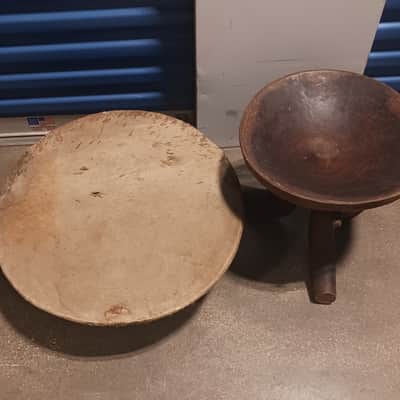 Huge vintage East/Central African wooden kettle drum and stand image 8
