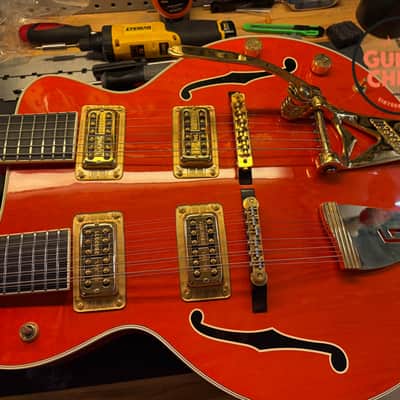 1997 Gretsch G6120-6/12 Nashville Double Neck Orange Stain MIJ OHSC Rare image 14