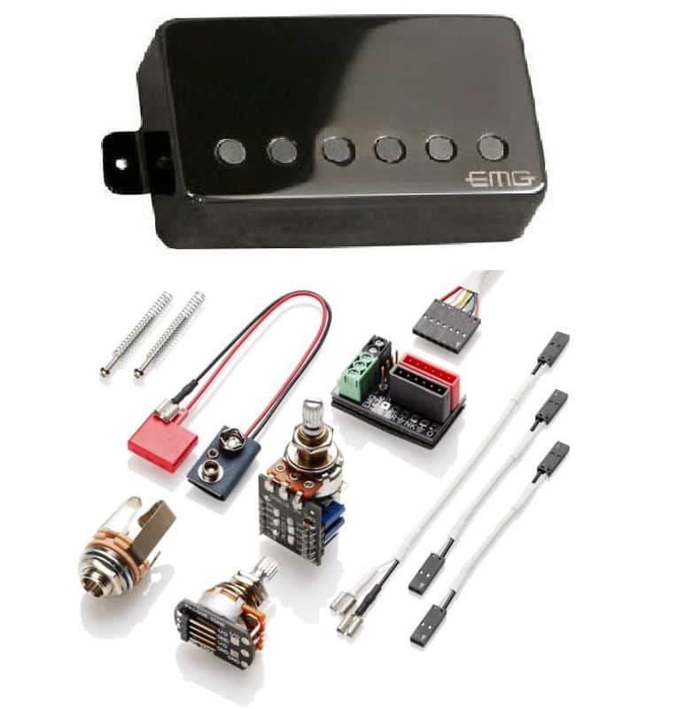 EMG 57TW BLACK CHROME BRIDGE ACTIVE HUMBUCKER DUAL MODE TW PICKUP STANDARD SPACED SHORT SHAFT POTS image 1