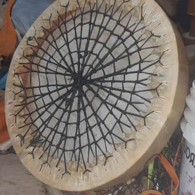 18" inch. Native American style Goat Hide Shaman shamanic Hand drum yoga meditation Therapy wooden frame rawhide laces handmade handwoven spider web design + Beater Mallet image 3