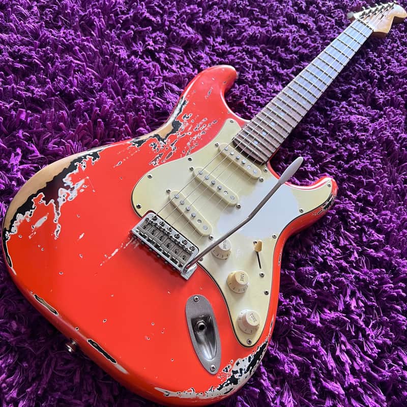 Relic'd Fender Style Stratocaster Fiesta Red Over Sunburst (Unknown Manufacturer) image 1