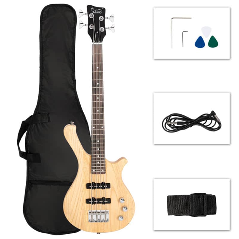 Glarry GW101 36in Small Scale Electric Bass Guitar Suit With Mahogany Body SS Pickups, Guitar Bag, Strap, Cable Burlywood image 1