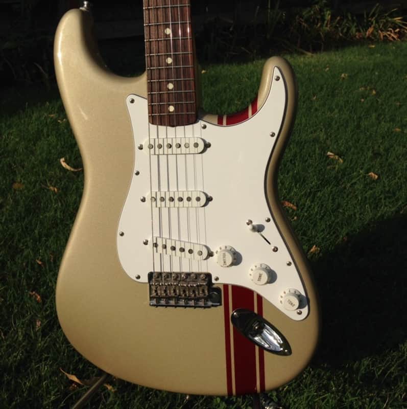 Fender USA signature series  Stratocaster John Mayer  2007 Shoreline Gold Red Rally Stripe image 1