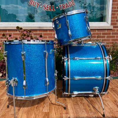 1970s Ludwig Mach 5 Pro Beat Drum Set Blue Sparkle 24/12/13/16 image 8