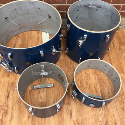 1959/60 Gretsch Round Badge Broadkaster Name-Band Drum Set - Blue Glass Glitter 22/13/16/5x14 Snare image 18