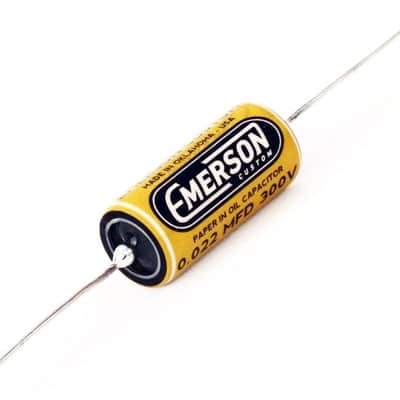 Emerson Custom .022 300v Paper In Oil Tone Capacitor Yellow Graphics