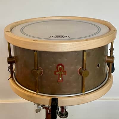 A & F 7x13 Ankh Hand Hammered Bronze Snare 2020s - Natural Patina image 3
