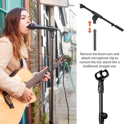 Tripod Microphone Stand Boom Arm Floor Mic Stand with Carrying Bag and 2 Mic Clips for Singing Performance Wedding Stage and Mic Mount CY0239 image 3